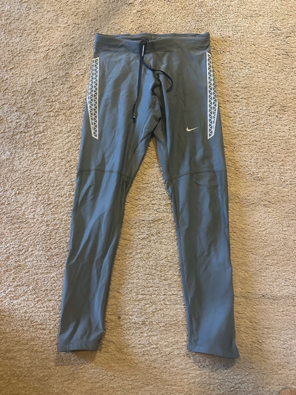 Nike Running Dri Fit Women’s Leggings Gray Size Large Zip Drawstring